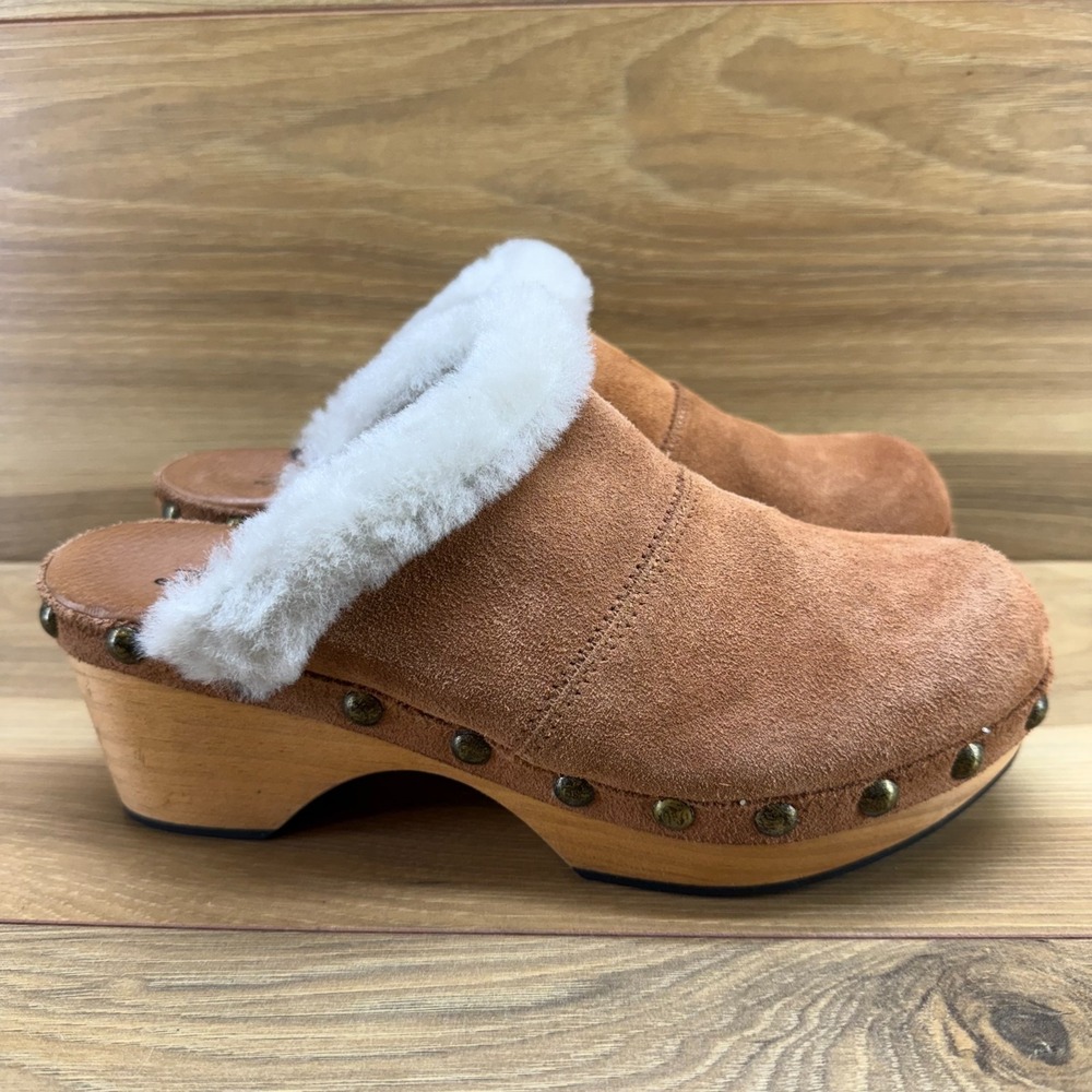 Free People Chalet Suede Clog 7 EU 37 Burnt Tan Suede Sherpa Fur Chunky Platform